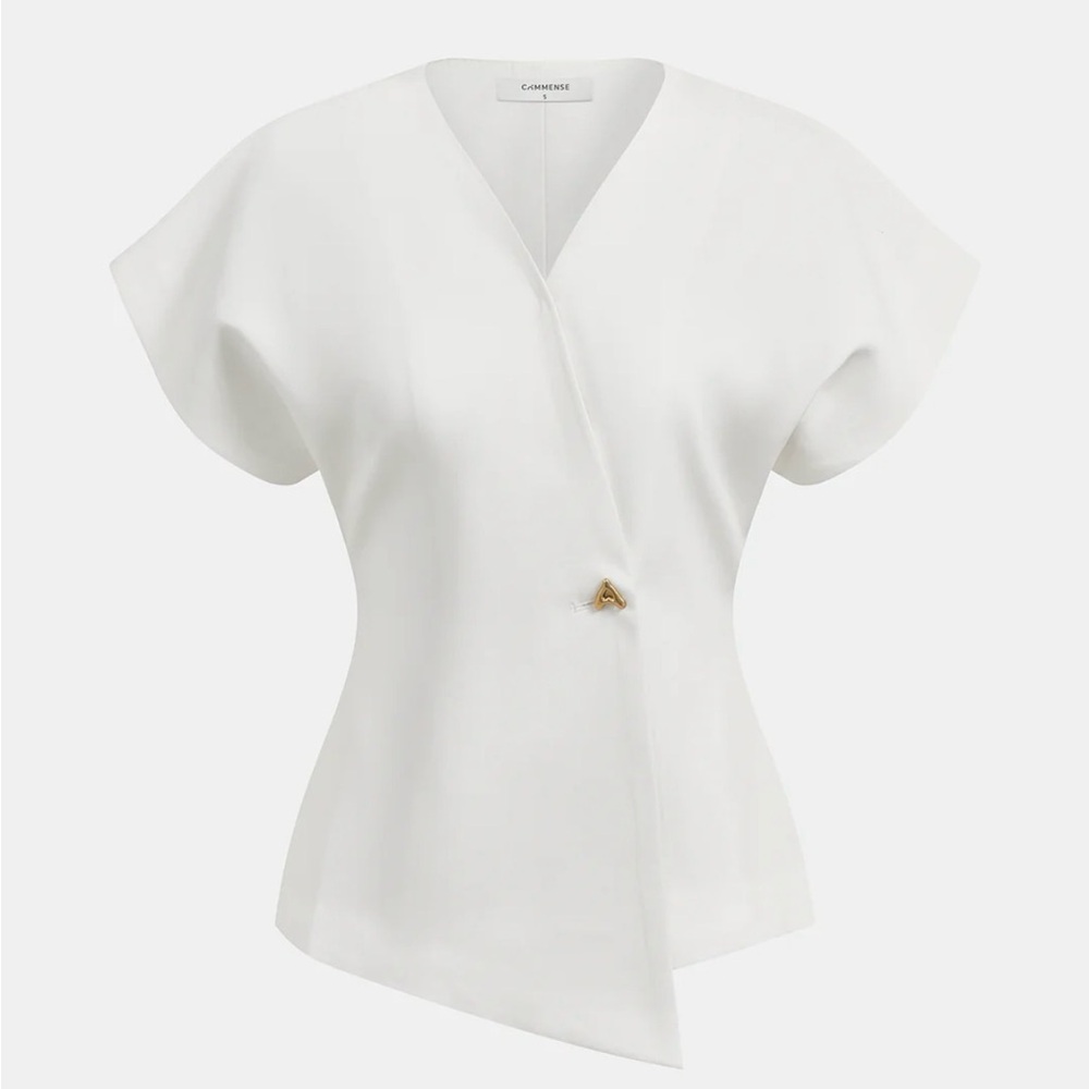 Commense Wrap V-Neck Top — White
